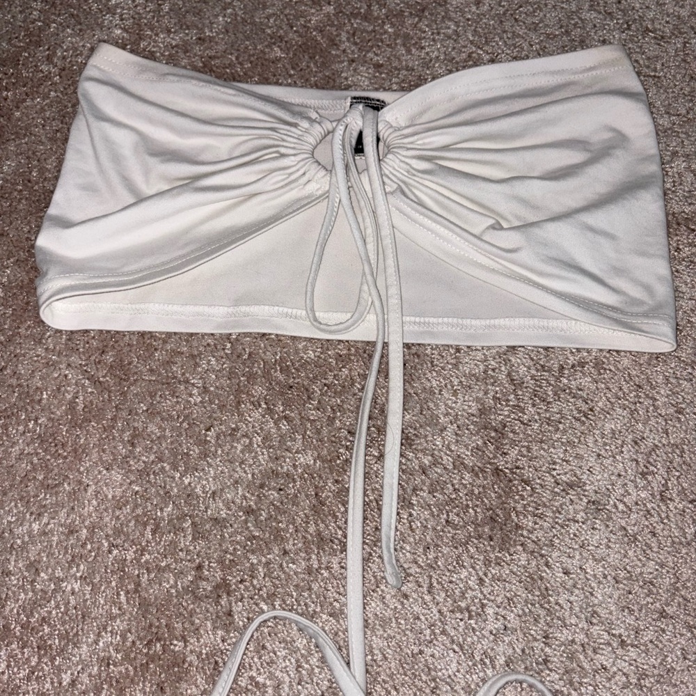 SHEIN White Tube Top with Tie Detail